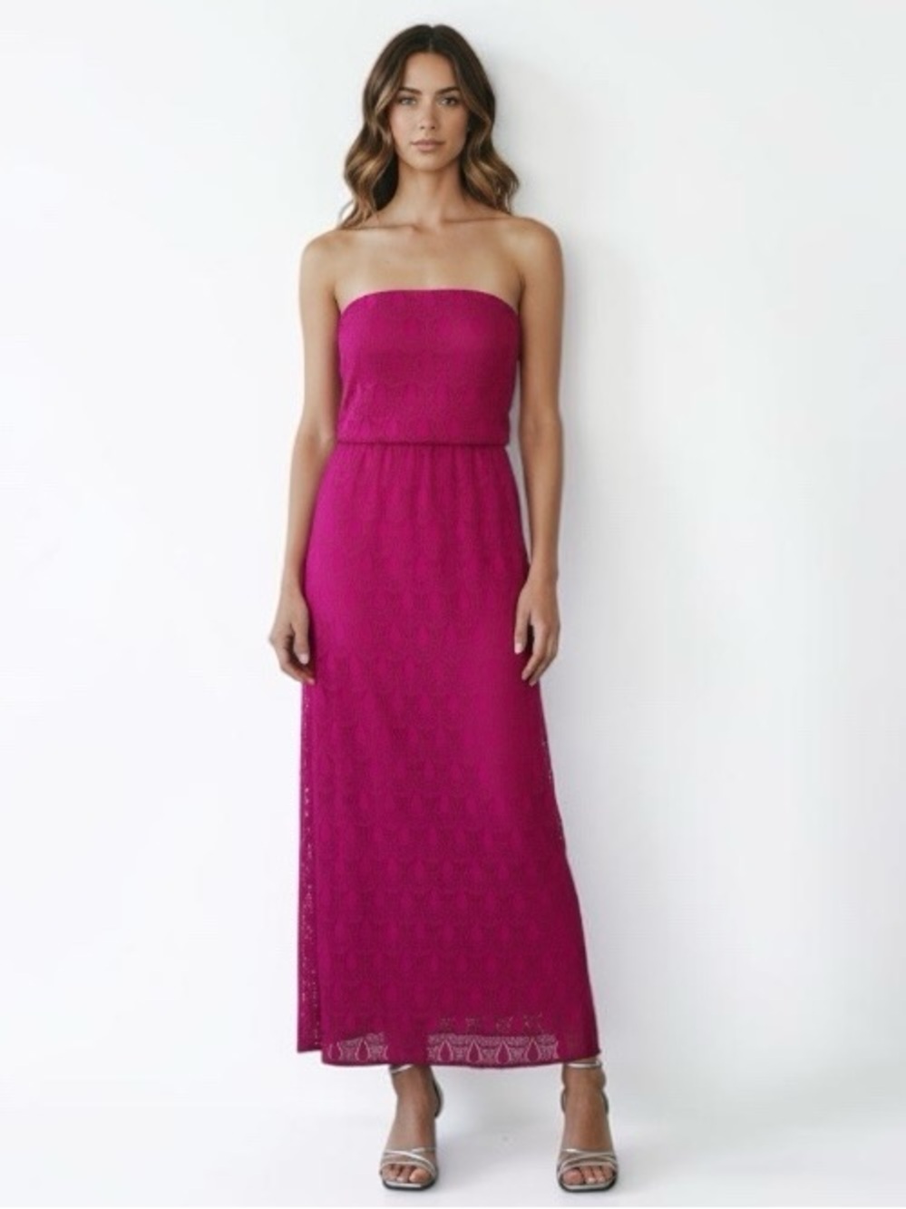 Lilly Pulitzer Emmett Strapless Magenta Lace Maxi Dress